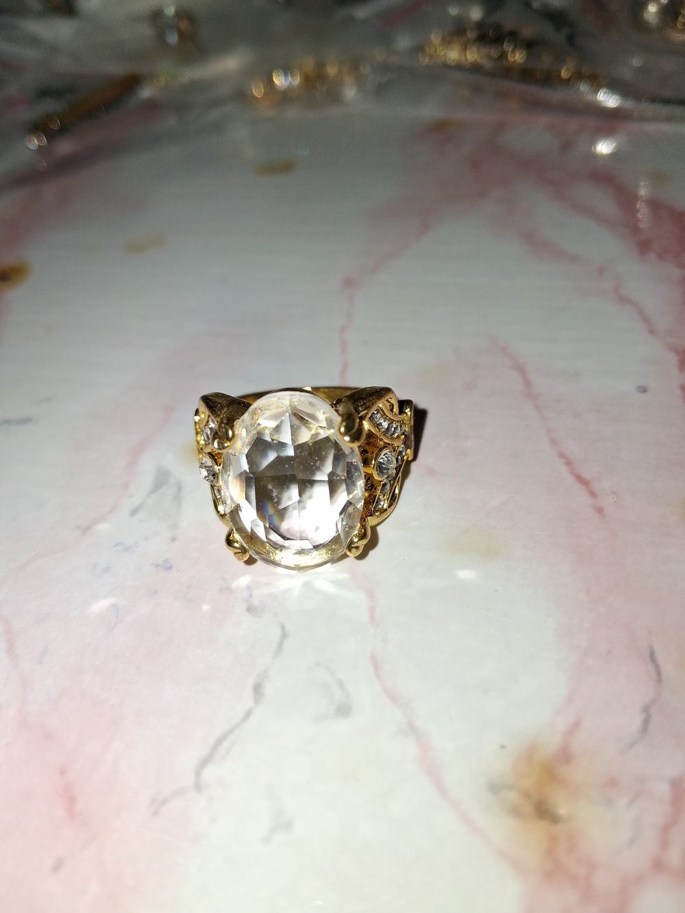 Gold-Tone Clear Crystal Statement Ring - Women Jewelry